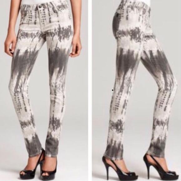 Joe's Jeans Skinny Jeans Stretch Mid-Rise Gray Feather Tie-Dyed Boho Size 4 - Picture 2 of 12